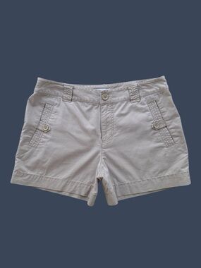 Liz Wear Bone Button Pocket Mid-Rise Twill Bermuda Shorts ~ Women’s 14